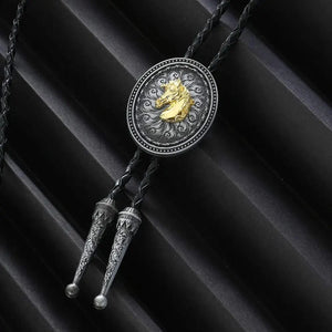 Bolo tie med guldfärgat djurhuvud