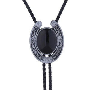 Bolo tie med hästsko och natursten Svart