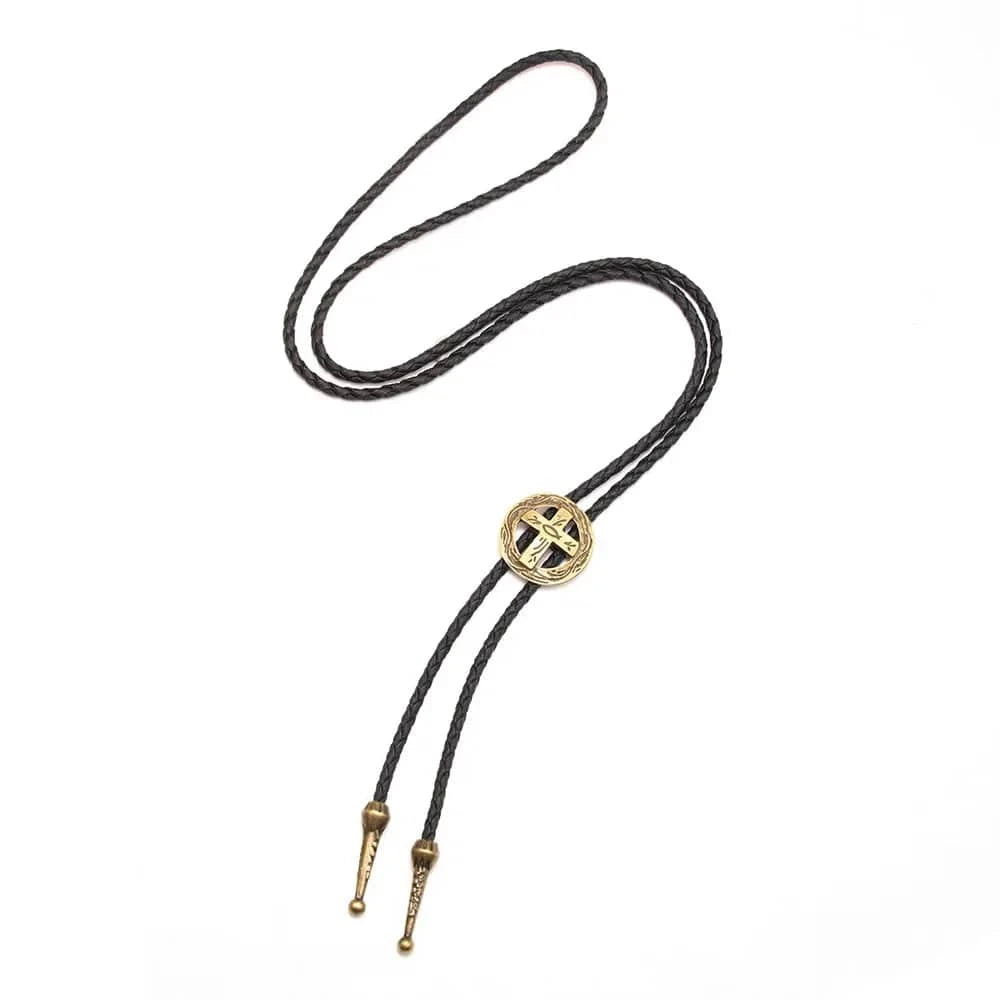 Bolo tie med kors i retro metall Brons