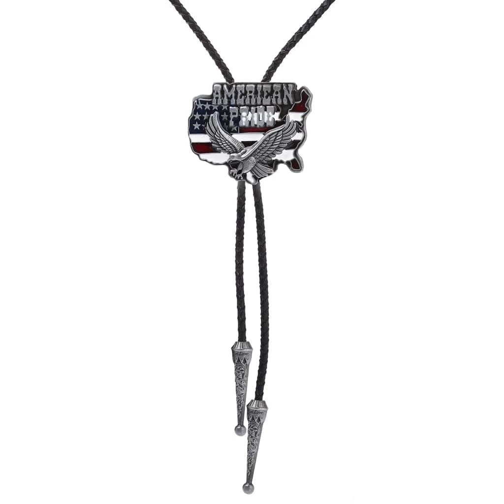 Bolo tie med örn- och flaggmotiv i metall Flerfärgad