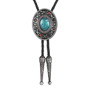 Bolo tie med oval sten och dekorativ antiksilverram Turkosgrön