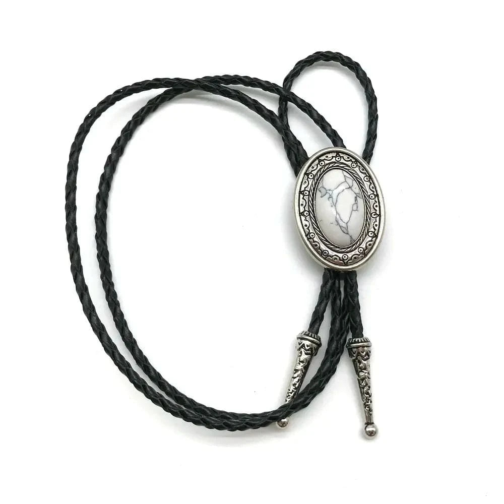 Bolo tie med oval sten och flätat läderband