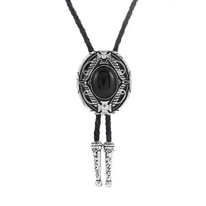 Bolo tie med oval sten och vågformad ram Svart