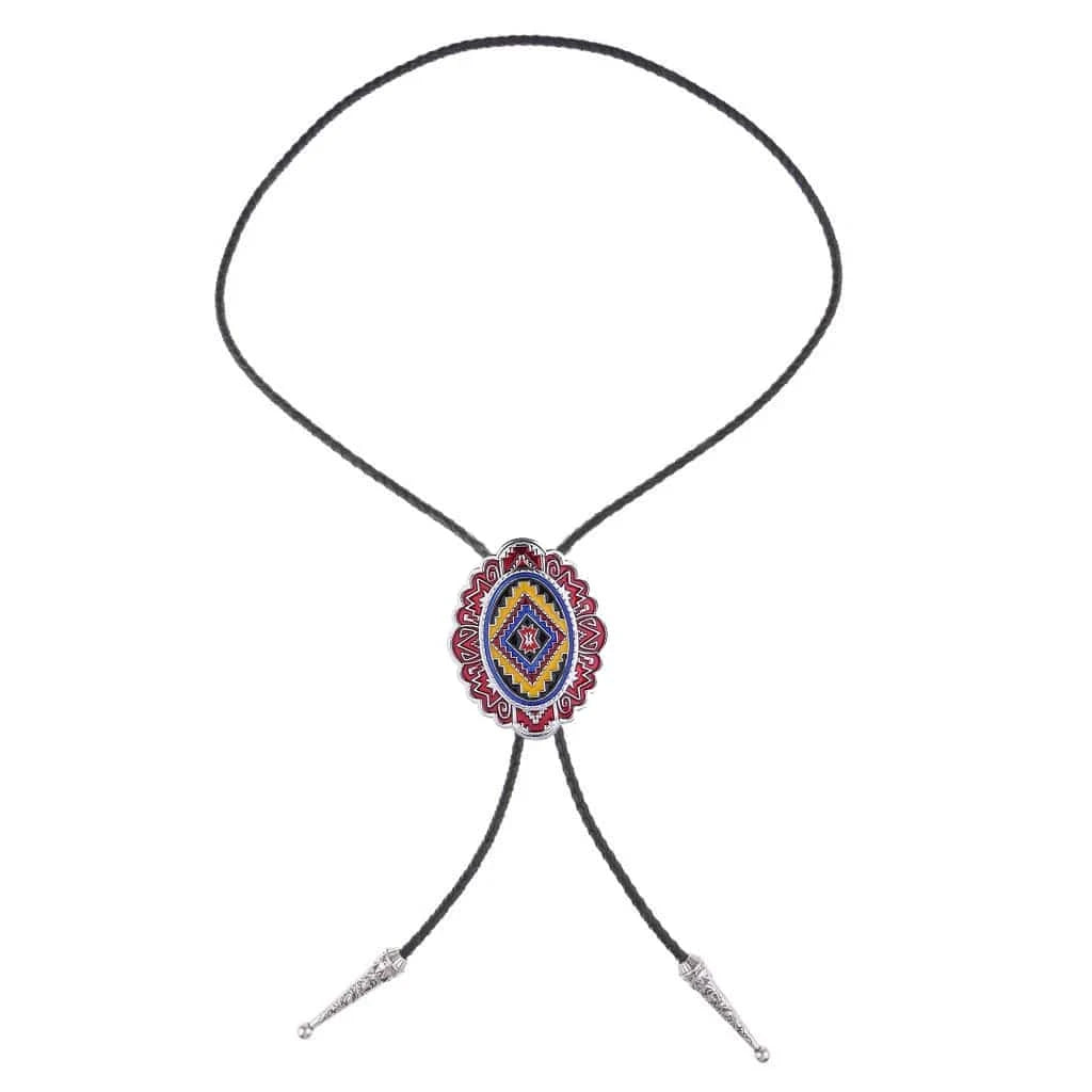 Bolo tie med ovalt hänge i färgglad tribaldesign
