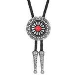 Bolo tie med runt metallhänge och lädersnöre Röd