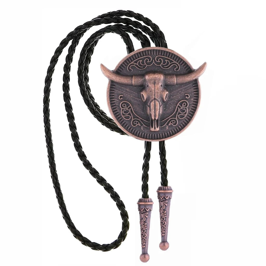 Bolo tie med tjurhuvud med långt horn Koppar
