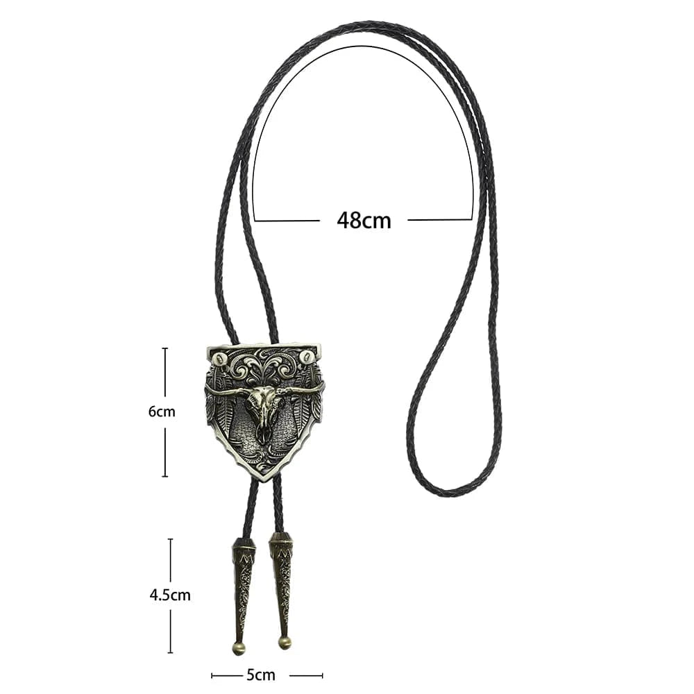 Bolo tie med tjurskalle i oljesköld och läderband