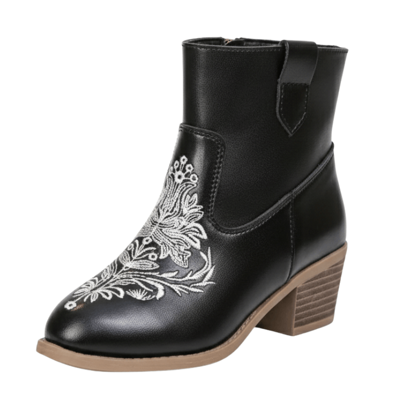 Broderade cowboyboots för flickor med vintageblommönster