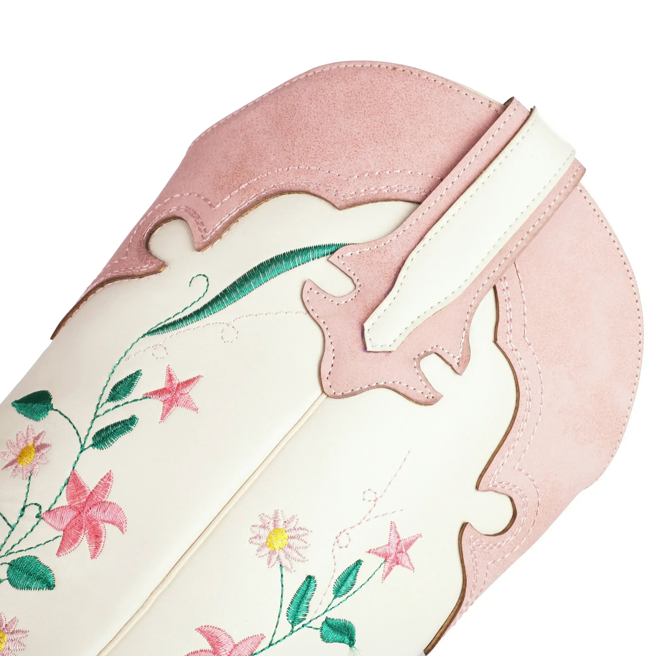 Broderade cowboyboots i rosavit nyans med blommönster