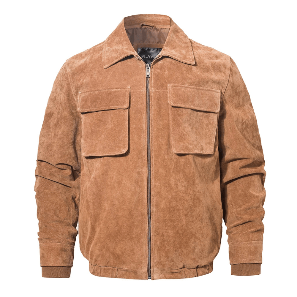 Brun mocka bomber jacka med huva