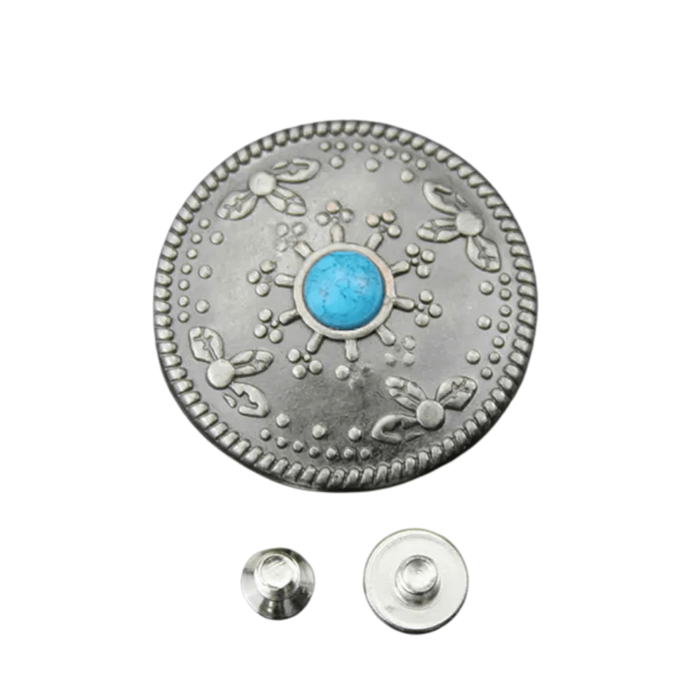 Concho 25 mm i Antiksilver med Färgsten Blå A