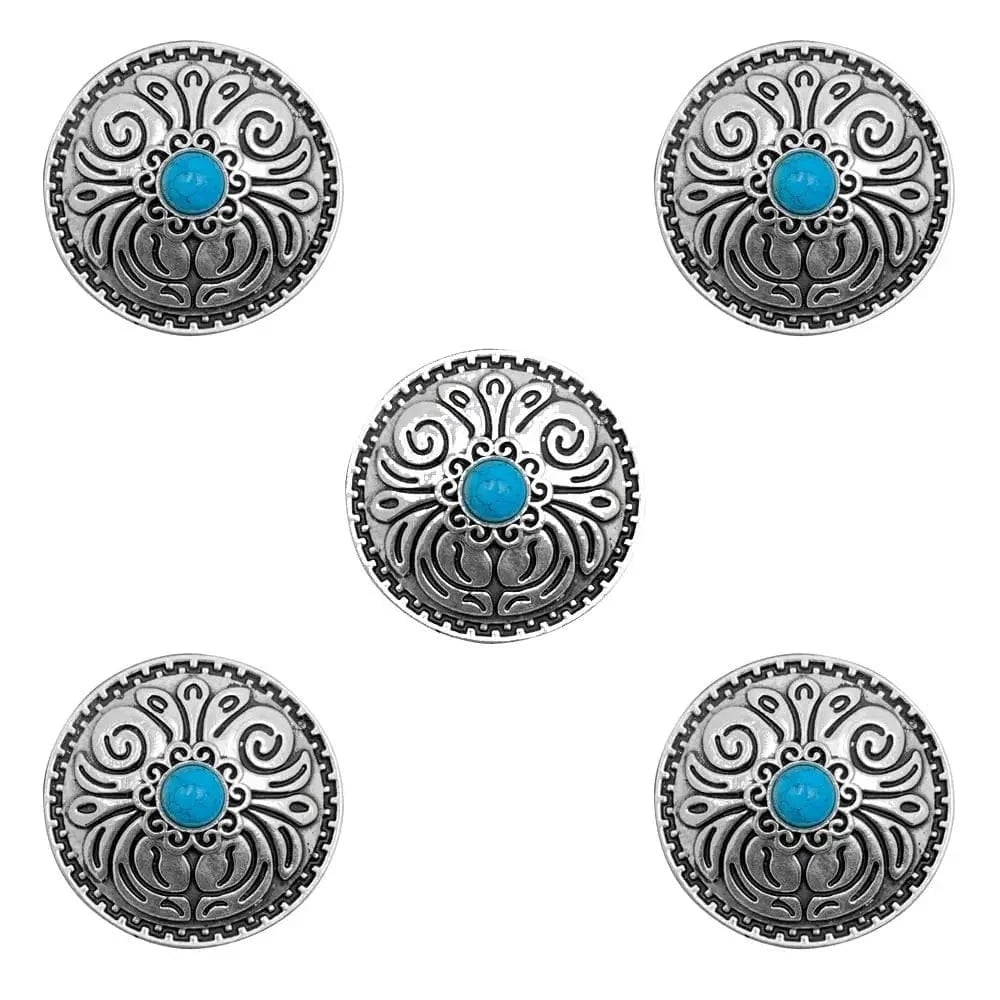 Concho Antiksilver med Blommönster Blå / 25mm