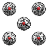 Concho Antiksilver med Blommönster Röd / 25mm