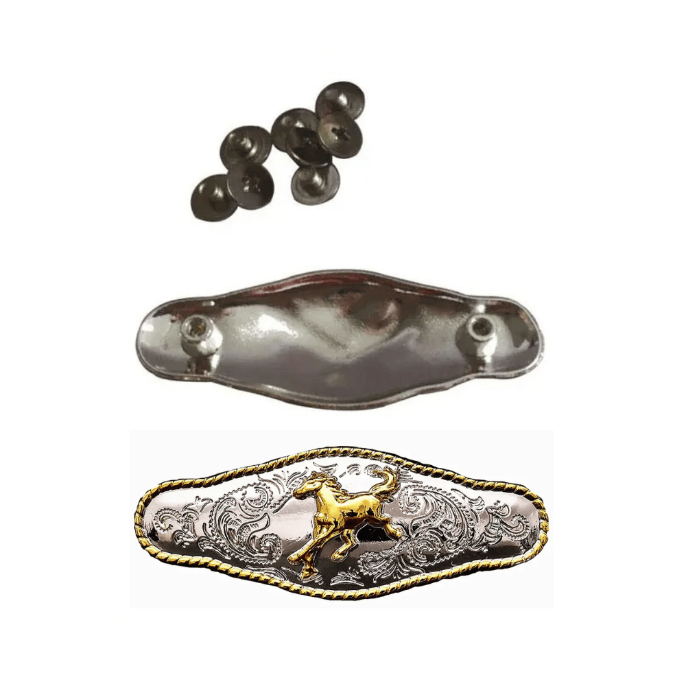 Concho western i metall med hästmönster i relief Silver och guld / 1st