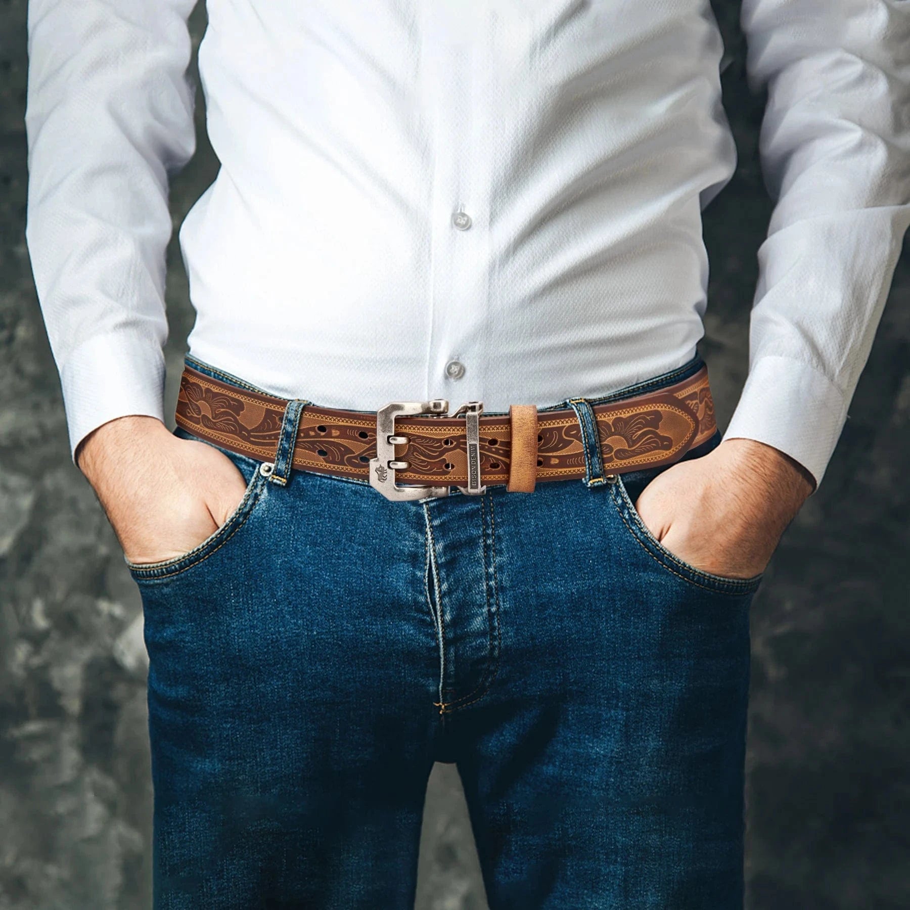 Cowboybälte i Äkta Läder med Retro Spänne