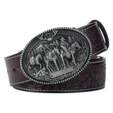 Cowboybälte i läder westernspänne Silver Brun / 90cm