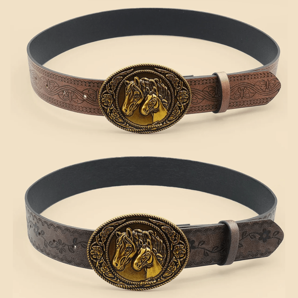 Cowboybälte i Retrostil med Hästmotiv och Präglad Design
