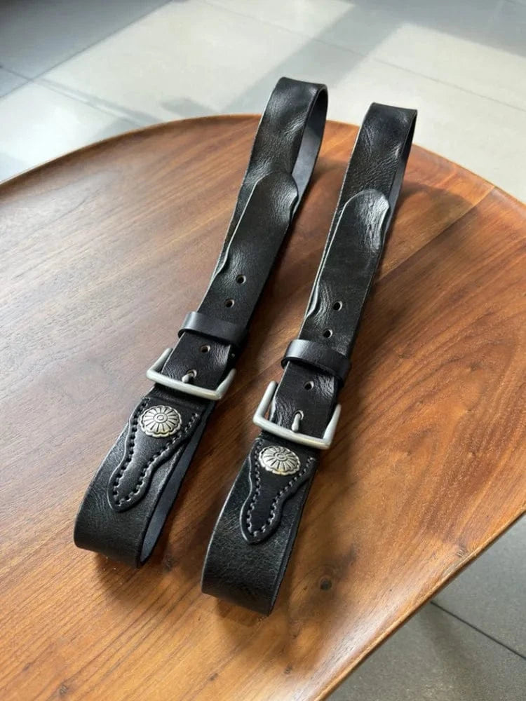 Cowboybälte i Svart Äkta Läder med Silverdetaljer