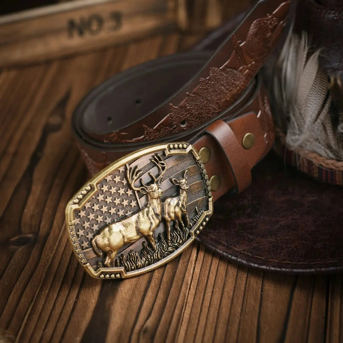Cowboybälte läder hjortspänne