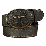 Cowboybälte med antikt longhornspänne Grå / 120cm