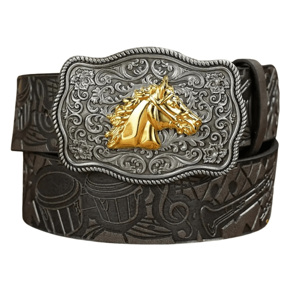 Cowboybälte med gyllene hästhuvud Grå / 120cm
