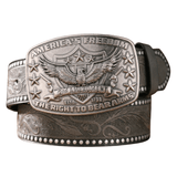 Cowboybälte med örnmotiv "America’s Freedom" Grå silver / 120cm
