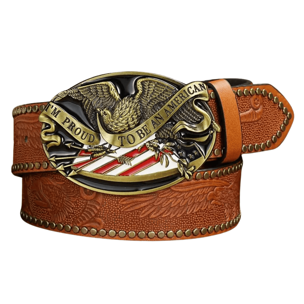 Cowboybälte "Proud to Be an American" Brun / 120cm