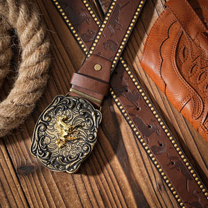 Cowboybälte skulpterad gyllene häst