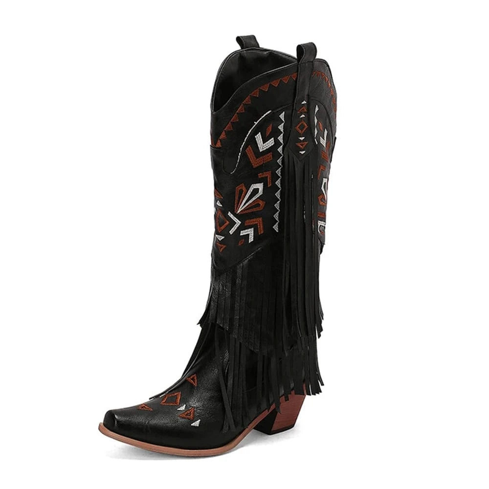 Cowboyboots med broderad design och eleganta fransar
