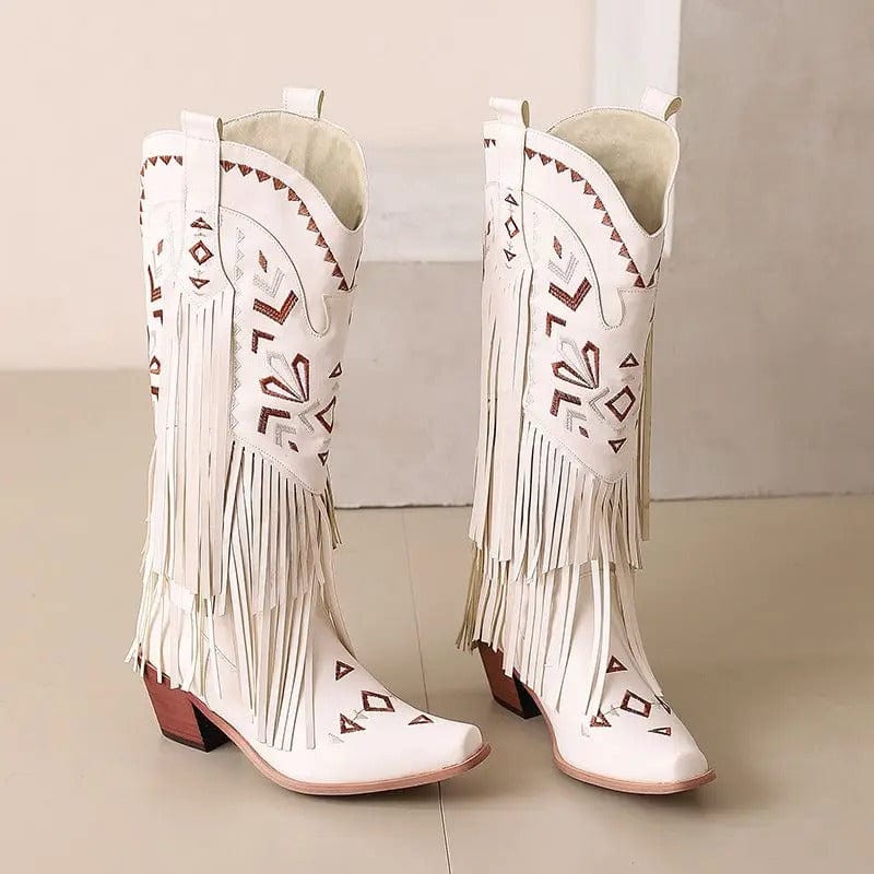 Cowboyboots med broderad design och eleganta fransar