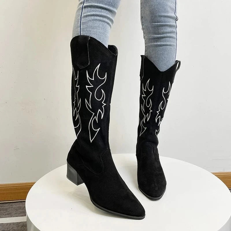 Cowboyboots med broderad sammet