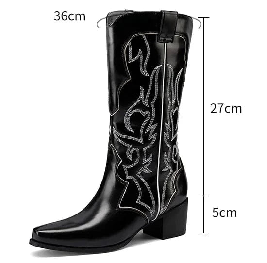 Cowboyboots med broderad westernstil i lyxigt läderlook