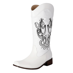 Cowboyboots med elegant broderi och glansig yta Vit / 35