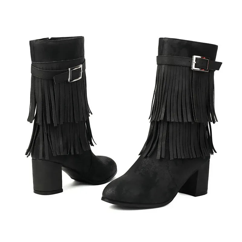 Cowboyboots med fransar och blockklack