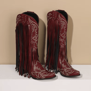 Cowboyboots med fransar och broderi i västernstil