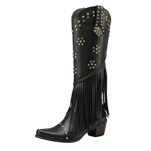 Cowboyboots med Fransar och Präglad Läderlook Svart / 35