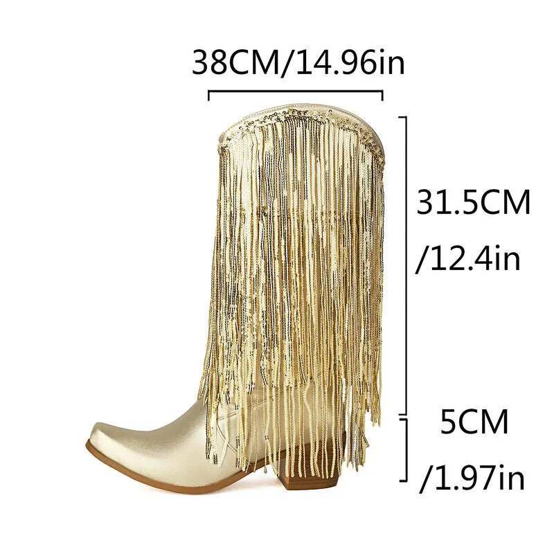 Cowboyboots med glittrande fransar