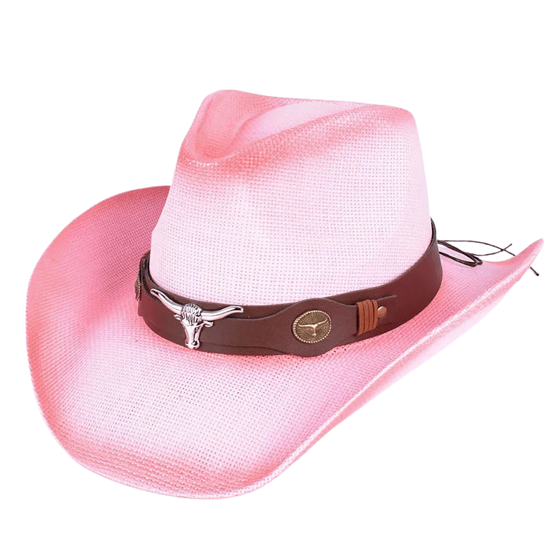 Cowboyhatt i Flätad Halmlook med Solskärm Ljusrosa / 56-58cm