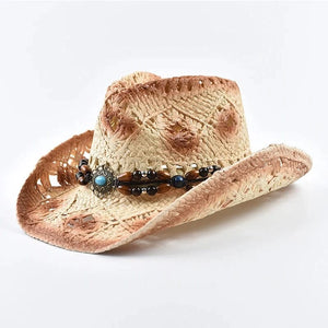 Cowboyhatt i halm med pärlor