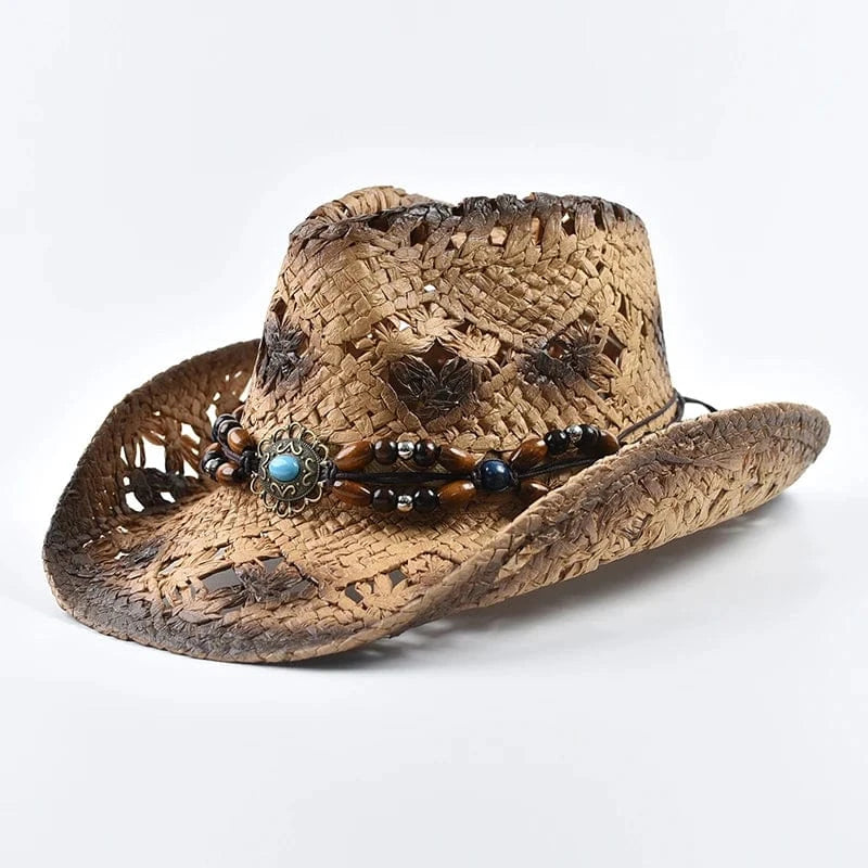 Cowboyhatt i halm med pärlor