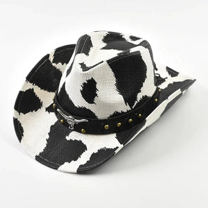 Cowboyhatt med koskinnsmönster Svartvitt koskinn / 56-58cm