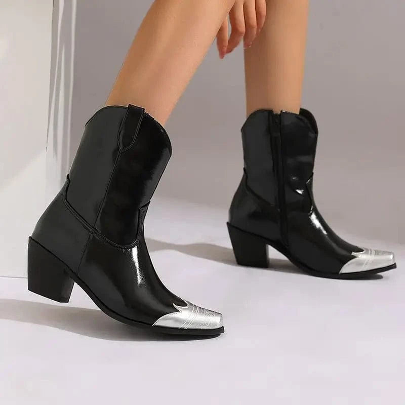 Cowgirl-Ankelboots med Metalltå