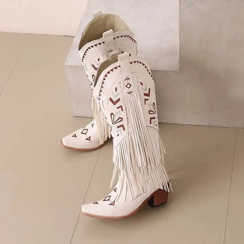 Cowgirl Boots med Fransar och Broderi