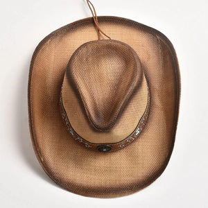 Cowgirlhatt med Blommig Brodyr Khaki / 56-58cm