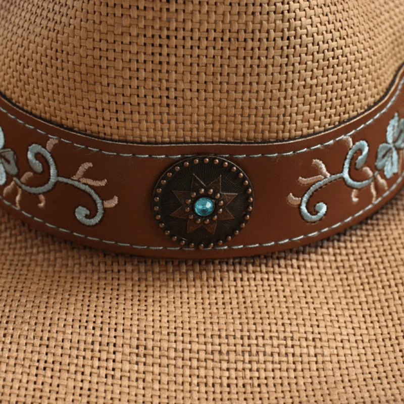 Cowgirlhatt med Blommig Brodyr Khaki / 56-58cm