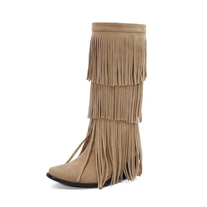 Höga Cowboyboots med Fransar för Dam Beige / 36