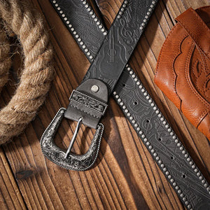 Dam westernbälte med graverat blomspänne
