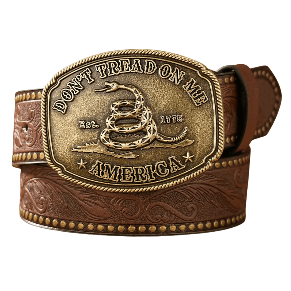 Don't Tread On Me cowboybälte med ormmotiv Brun guld / 120cm