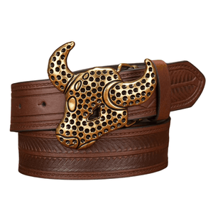 Elegant cowboybälte med gyllene tjurhuvudspänne Mörkbrun / 120cm