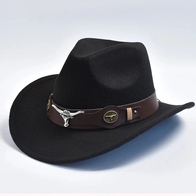 Filt cowboyhatt med oxhuvud Svart / One Size
